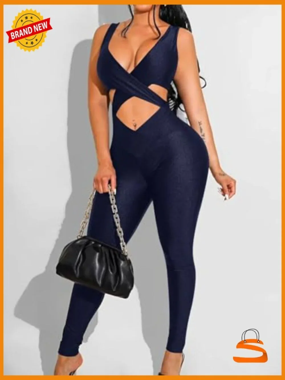 Cut Out Bodycon Jumpsuit Sleeveless Deep V Neck Zip Back Clubwear